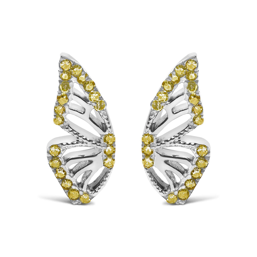 925 Sterling Silver 1/6ct TDW  Yellow Treated Diamond Butterfly Earrings
