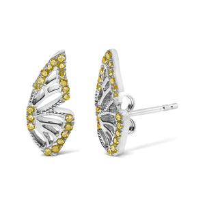 925 Sterling Silver 1/6ct TDW  Yellow Treated Diamond Butterfly Earrings-1
