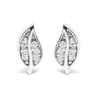 .925 Sterling Silver Diamond Accent Leaf Stud Earrings