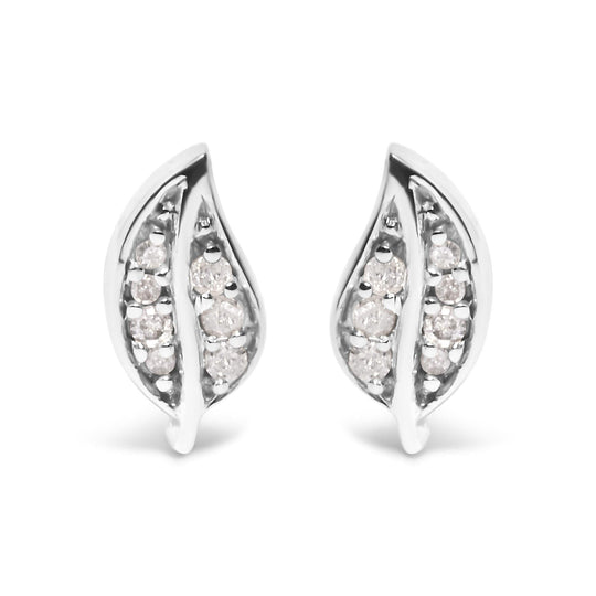 .925 Sterling Silver Diamond Accent Leaf Stud Earrings-0