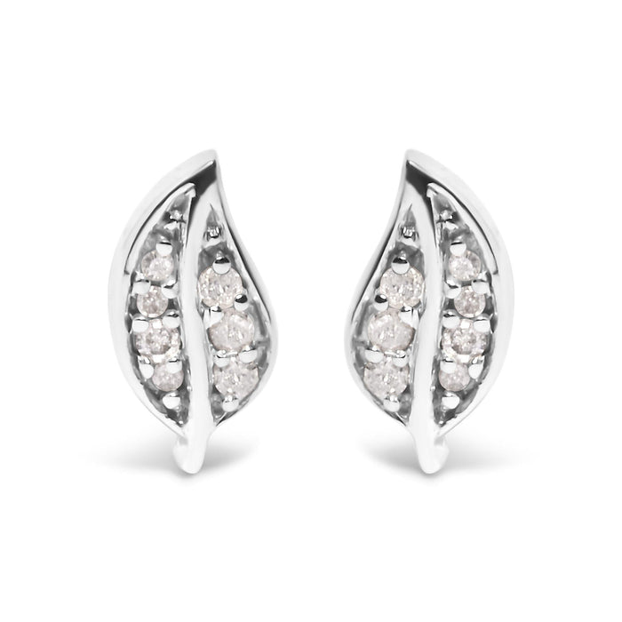 .925 Sterling Silver Diamond Accent Leaf Stud Earrings