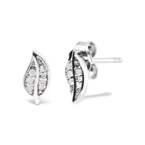 .925 Sterling Silver Diamond Accent Leaf Stud Earrings