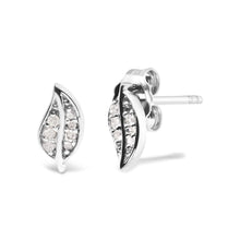.925 Sterling Silver Diamond Accent Leaf Stud Earrings-1