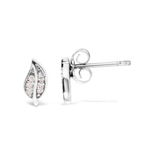 .925 Sterling Silver Diamond Accent Leaf Stud Earrings-3