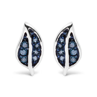 .925 Sterling Silver Blue Diamond Accent Leaf Stud Earrings