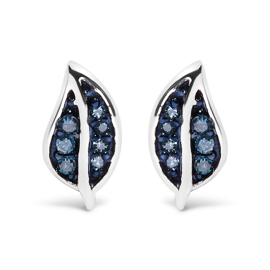 .925 Sterling Silver Blue Diamond Accent Leaf Stud Earrings-0