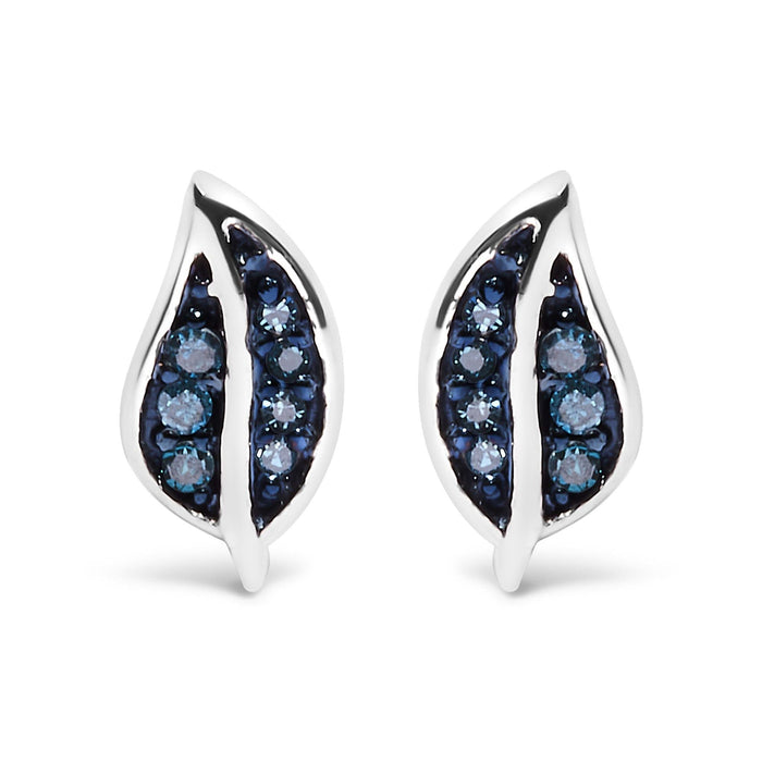.925 Sterling Silver Blue Diamond Accent Leaf Stud Earrings