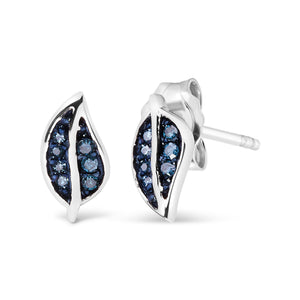 .925 Sterling Silver Blue Diamond Accent Leaf Stud Earrings-1