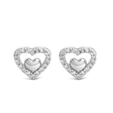 925 Sterling Silver 1/6 Cttw Diamond Open Double Heart Stud Earrings - Choice of Diamond Color-2 thumbnail 3