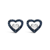 925 Sterling Silver 1/6 Cttw Diamond Open Double Heart Stud Earrings - Choice of Diamond Color-1 thumbnail 2