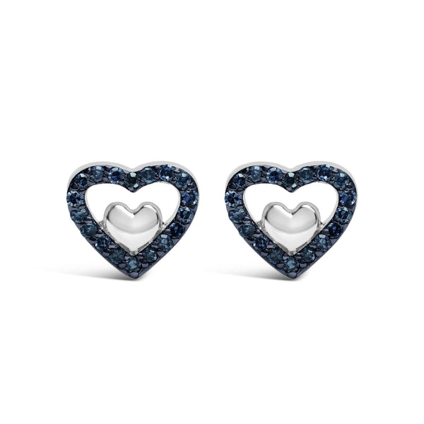 925 Sterling Silver 1/6 Cttw Diamond Open Double Heart Stud Earrings - Choice of Diamond Color