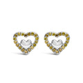 925 sterling silver stud earrings with heart diamond stones in open double heart design