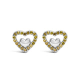 925 sterling silver stud earrings with heart diamond stones in open double heart design thumbnail 1