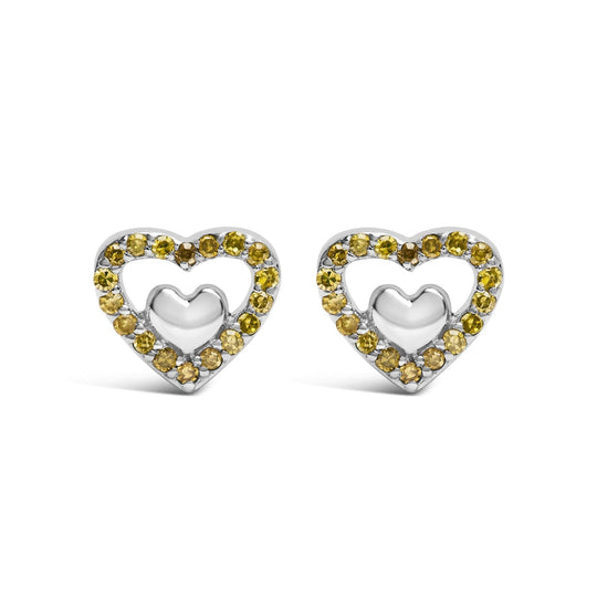 925 Sterling Silver 1/6 Cttw Diamond Open Double Heart Stud Earrings - Choice of Diamond Color-0