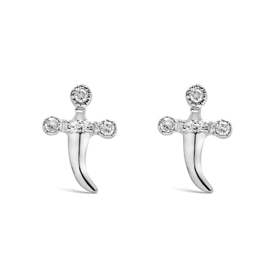 925 sterling silver knife-edge ring with row of accent diamond stones