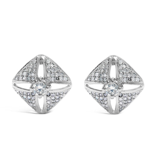 925 sterling silver stud earrings with rhombus diamond stones, 1.0 ct total