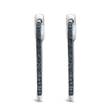 .925 Sterling Silver 1/3 Cttw Inside Out Blue Treated Diamond 1MM Wide Hoop Earrings (Blue Color, I2-I3 Clarity)-3 thumbnail 4