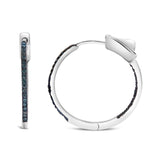 925 sterling silver hoop earrings with inside-out blue treated diamond stones thumbnail 1
