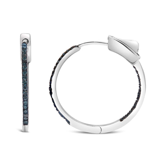 925 sterling silver hoop earrings with inside-out blue treated diamond stones