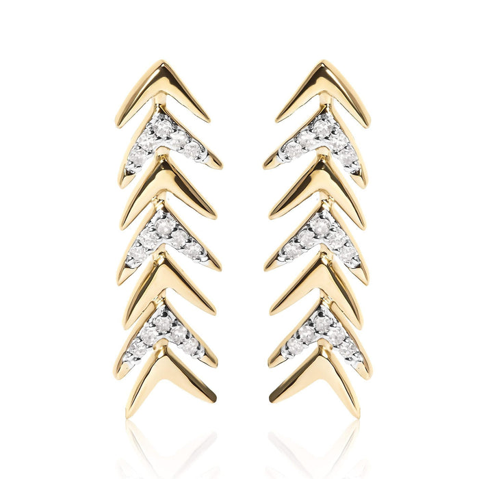 18K Yellow Gold Plated .925 Sterling Silver 1/5 Cttw Diamond Chevron Arrow Stud Earring (I-J Color, I2-I3 Clarity)