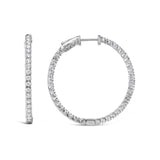 14K white gold hoop earrings with round lab grown diamond stones thumbnail 1