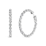 14K white gold hoop earrings with round lab grown diamond stones inside and out thumbnail 1