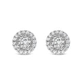 14K white gold ring with round diamond center and halo of smaller stones