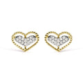 10K yellow gold earrings with two heart diamond stones in beaded halo