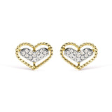 10K yellow gold earrings with two heart diamond stones in beaded halo thumbnail 1