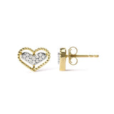 10K Yellow Gold 1/10 Cttw Diamond Heart and Beaded Halo Stud Earrings (I-J Color, I1-I2 Clarity)-3 thumbnail 4