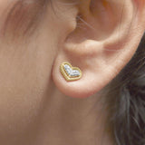 10K Yellow Gold 1/10 Cttw Diamond Heart and Beaded Halo Stud Earrings (I-J Color, I1-I2 Clarity)-2 thumbnail 3