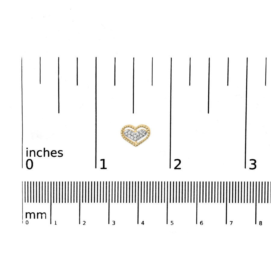 10K Yellow Gold 1/10 Cttw Diamond Heart and Beaded Halo Stud Earrings (I-J Color, I1-I2 Clarity)