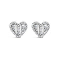 925 sterling silver studs with round and baguette diamond composite hearts