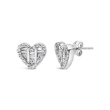 .925 Sterling Silver 1/2 Cttw Round and Baguette Diamond Composite Heart Shaped Stud Earring (I-J Color, SI2-I1 Clarity)-2 thumbnail 3