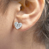 .925 Sterling Silver 1/2 Cttw Round and Baguette Diamond Composite Heart Shaped Stud Earring (I-J Color, SI2-I1 Clarity)-4 thumbnail 5