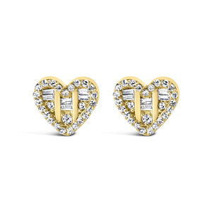.925 Sterling Silver 1/2 Cttw Round and Baguette Diamond Composite Heart Shaped Stud Earring (I-J Color, SI2-I1 Clarity)-1