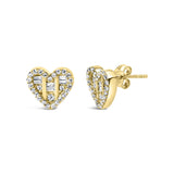 .925 Sterling Silver 1/2 Cttw Round and Baguette Diamond Composite Heart Shaped Stud Earring (I-J Color, SI2-I1 Clarity)-3 thumbnail 4