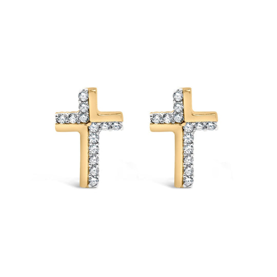 14K Yellow Gold Plated .925 Sterling Silver 1/10 Cttw Diamond Cross Stud Earring (I-J Color, I3 Clarity)-0