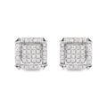 10K white gold stud earrings with princess diamond composite and halo stones