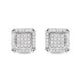 10K white gold stud earrings with princess diamond composite and halo stones thumbnail 1