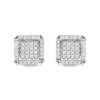 10K White Gold 1 1/10 Cttw Princess Diamond Composite and Halo Stud Earrings (I-J Color, I1-I2 Clarity)