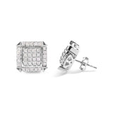 10K White Gold 1 1/10 Cttw Princess Diamond Composite and Halo Stud Earrings (I-J Color, I1-I2 Clarity)-3 thumbnail 4
