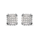 10K white gold earrings with princess diamond composite clusters, I-J color thumbnail 1