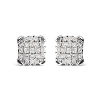 10K White Gold 3/4 Cttw Princess Diamond Composite Open Frame Stud Earrings (I-J Color, I1-I2 Clarity)