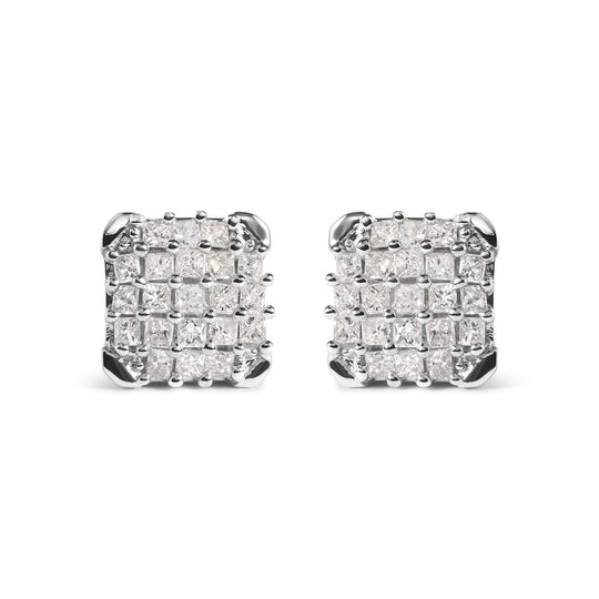 10K white gold earrings with princess diamond composite clusters, I-J color