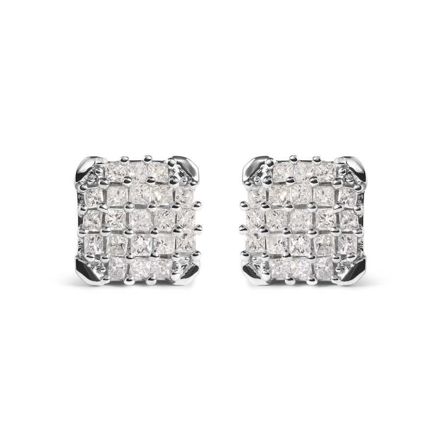 10K White Gold 3/4 Cttw Princess Diamond Composite Open Frame Stud Earrings (I-J Color, I1-I2 Clarity)