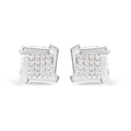 10K white gold stud earrings with princess diamond square and swirl stones