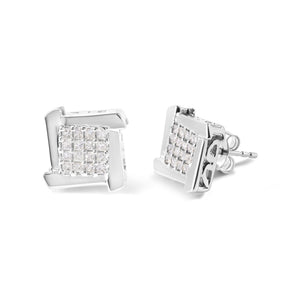 10K White Gold 1/2 Cttw Composite  Princess Diamond Square and Swirl Stud Earrings (I-J Color, I1-I2 Clarity)-1