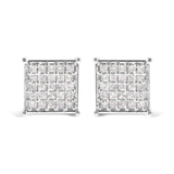 10K white gold earrings with princess diamond stones in composite setting thumbnail 1