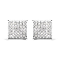 10K White Gold 3/4 Cttw Princess Diamond Composite Stud Earrings (I-J Color, I1-I2 Clarity)